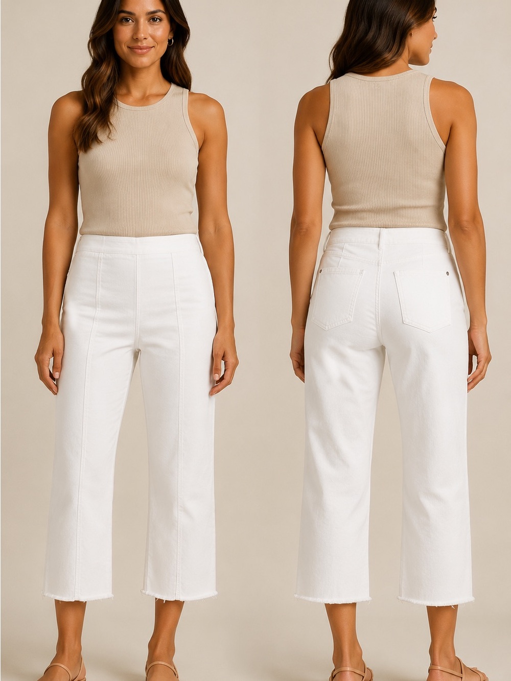 INC Denim High-Rise Wide Crop Jeans in White